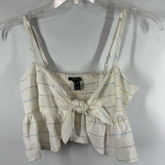 B45.  Forever 21 Front Tie Crop Linen top Size Small - Picture 4 of 7
